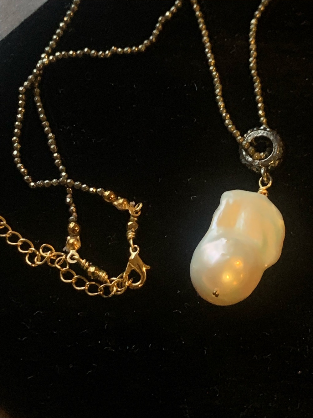 Gold Pearl Drop Necklace - Baroque Pearl Pendant 16”